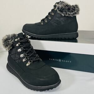 Karen Scott Boots Women's 6.5 Black Fur Lined Lace Up Combat Booties NWB